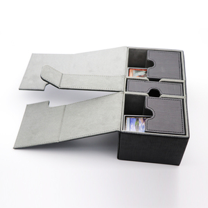 Kết cấu mới 200 + thẻ trò chơi hộp boong cao cấp PU da đen đôi lật khay vuông có thể gập lại thiết kế - Product Image 4