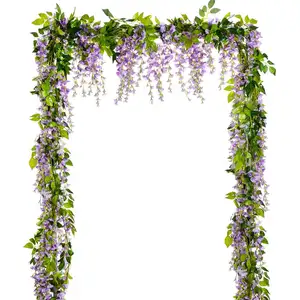 Buatan Wisteria Vine Gantung Sutra Bunga untuk Rumah Taman Outdoor Upacara Pernikahan Arch Floral Dekorasi