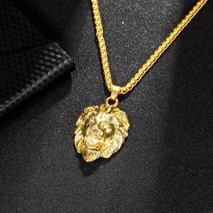Best Selling Diamond <strong>Glittering</strong> lion Head Hiphop Necklace <strong>Jewelry</strong> for Male Neutral Gold-plated Animal Shaped Pendant