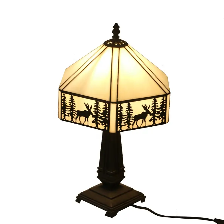 LongHuiJing Tiffany glass lampshade base alloy desk light bedside modern hotel table lamp