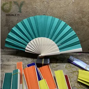 Özel logo16 kaburga ahşap el fan ile polyester kumaş el yapımı zanaat yelpaze