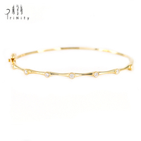 Bracelet jonc tendance en or massif 18 carats, 7 carats, taille brillant, couleurs mélangées, fait main, véritable or naturel, exporté par un fabricant grossiste de Hong Kong