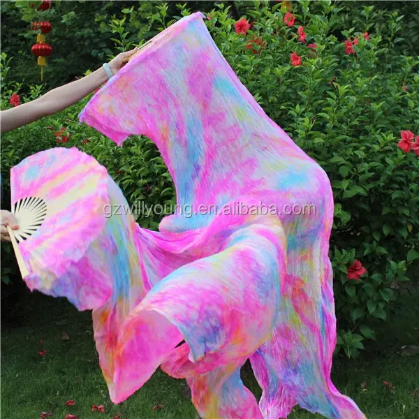 New High Quality Belly Dance Silk Fans Veils, 180*90CM, Tie-dyed Fans PINK-TURQUOISE