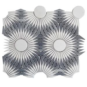 <span class=keywords><strong>Mosaico</strong></span> <span class=keywords><strong>in</strong></span> <span class=keywords><strong>Pietra</strong></span> Marmorizzata Penny Round per Pareti, Pavimenti, Bagno, Cucina, Piastrelle a Getto d'Acqua con Motivo a Girasole - Product Image 1