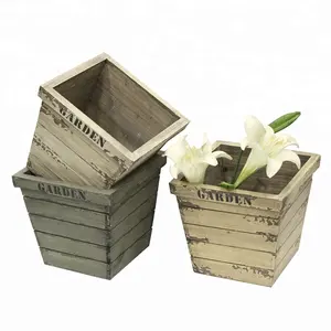 Vintage Small Wooden Tapered Square Succulent Plant Planter Box