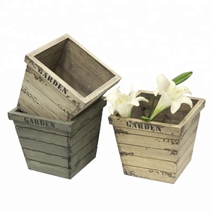 Vintage Piccolo di Legno Tapered Piazza di Piante Succulente Planter Box