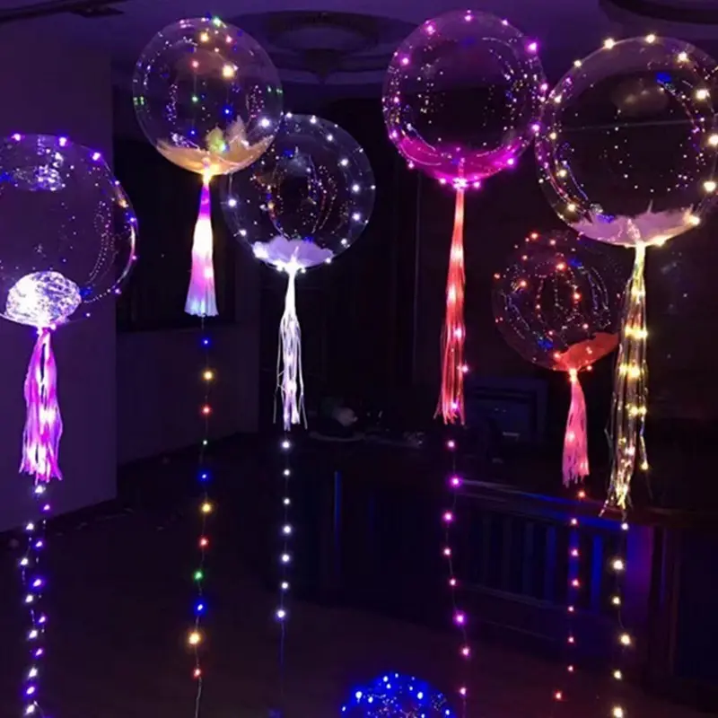 Ballons à hélium transparents de 18 pouces, avec barre lumineuse LED en cuivre, ballon créatif à lumière cordon pour anniversaire, mariage et noël