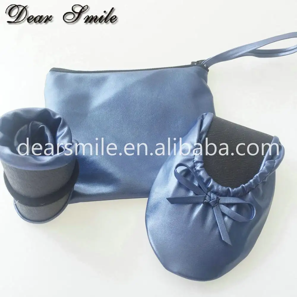 Nice Wearing free shipping women leather foldable flats nave ballet blue flat shoes for office and shopping