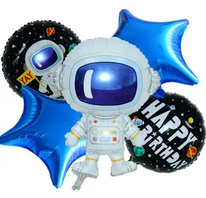 Feliz cumpleaños, chico del espacio ultraterrestre tema Fiesta fiesta decoración de la nave espacial astronauta tema globos de papel de aluminio, ramo