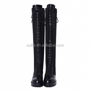 <span class=keywords><strong>Bottes</strong></span> longues à lacets en cuir véritable de style militaire sexy de qualité supérieure 2015 pour femmes, <span class=keywords><strong>bottes</strong></span> gladiateur à lacets longues jusqu'au genou CP6705 - Product Image 1