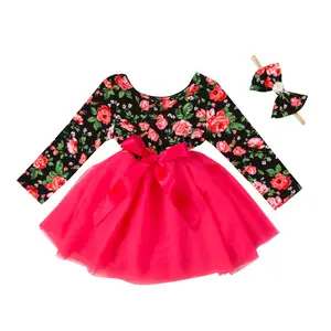 Лидер продаж, детская одежда для маленьких девочек из хлопка с длинными рукавами «Принцесса», черно-красное платье для От 1 до 6 лет
