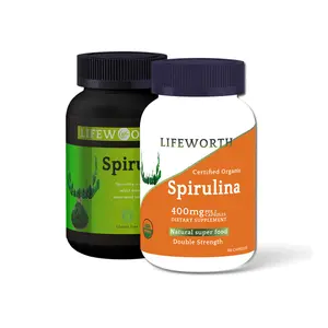 Lifeworth spirulina chlorella طحلب كبسولات فضفاضة الوزن أقراص سبيرولينا كلوريلا نسبة عالية من البروتين مع الحديد والزنك والكلوروفيل