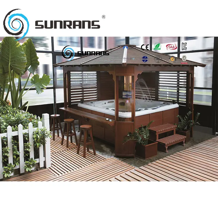 Sunrans आउटडोर स्पा हॉट टब ग्रिल Gazebo उद्यान लकड़ी Hardtop Gazebo निविड़ अंधकार Pergolas और Gazebos