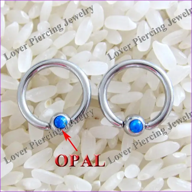 [SS-C300] Wholesale High Polish With Opal Ball Stainless Steel Captive Bead Ring