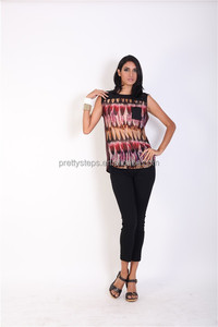 Pasos bastante 2015 de gama alta de <span class=keywords><strong>la</strong></span> gasa de <span class=keywords><strong>la</strong></span> mujer sin mangas <span class=keywords><strong>plume</strong></span> impreso plisado blusa superior - Product Image 4