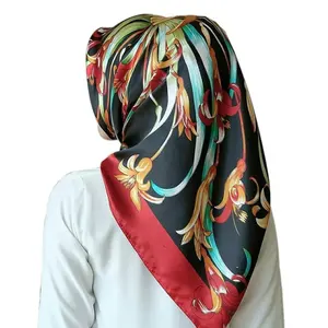 Bufanda de satén para mujer, hiyab estampado turco, bajo MOQ