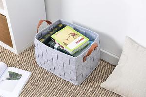 Cesto Portabiancheria Grande <span class=keywords><strong>in</strong></span> <span class=keywords><strong>Feltro</strong></span> Intrecciato a Mano con Manico <span class=keywords><strong>in</strong></span> PU - Product Image 4