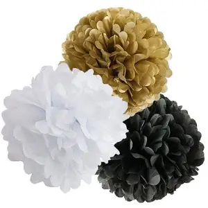 Feliz cumpleaños decoración de flores de papel de pompones de papel de tejido para decoración de fiesta