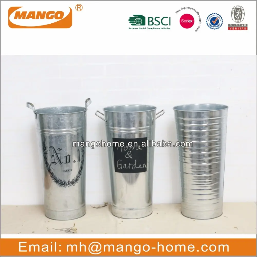 Vaso de flores de metal galvanizado, decorativo moderno para áreas internas e externas