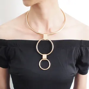 HANSIDON Fashion Rund Legierung Drehmomente Choker Halskette Metall Doppel Schicht Loops Erklärung Anhänger Halsketten Frauen Schmuck