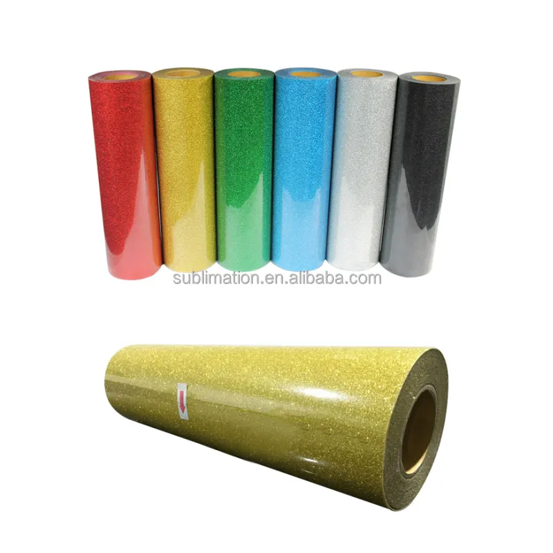 Kostenlose Proben Polyurethan Pu Glitter PVC Metallic bedruckbare thermische Wärme übertragung Druck Vinyl folie für Skateboards