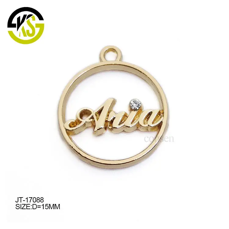 Nice design custom made gold alloy diamond round shape metal charms jewelry pendants for gift