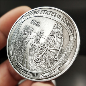 50th Anniversario di Atterraggio Primo Uomo sulla Luna Old silver Moneta Commemorativa