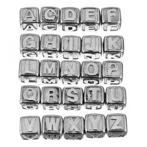metal beads Stainless Steel European Cube with letter pattern original color 8mm Hole:Approx 4mm 1209576
