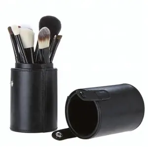 Kuas Makeup Foundation rambut hewan profesional gagang kayu hitam 12 buah Kit kuas rias