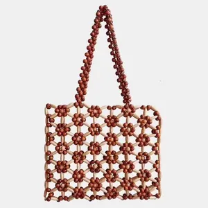 Popular flower pattern design handmade wood beads beaded tote bag/ beaded clutch bag