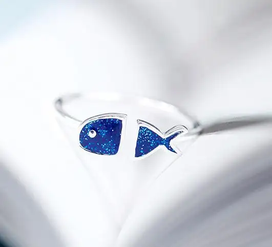 Carino elegante carino piccolo pesce forma aperta 925 sterling silver ring jewelry