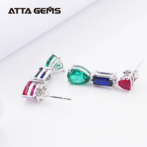 Popular Jewelry 925 Silver Plated Platinum Created Colorful <strong>Emerald</strong> Ruby Sapphire <strong>Drop</strong> <strong>Earrings</strong> for Wedding Small Gift - Product Image 3