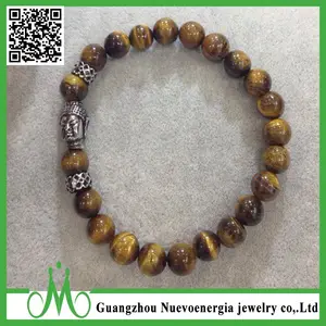 Al por mayor ojo de tigre perlas joyería encanto hombres buda cabeza de pulsera