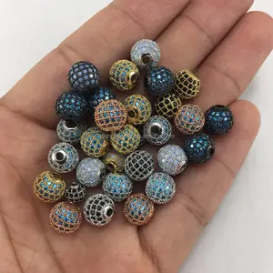 Perles rondes en diamant cz, micro pierres, pour la fabrication de bracelets, vente en gros, pièces