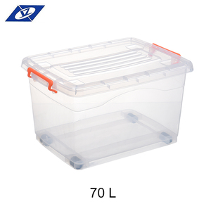 Eco-Friendly 70L plastic stackable clear storage box with handle