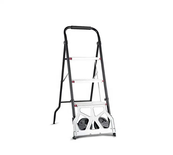 3 Step Ladder Hand Truck 2-in-1 Aluminum Folding Stool Ladder Heavy Duty Portable Dolly