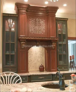 De lujo de madera maciza tallada a mano con incrustaciones de gabinete de cocina/antiguo muebles de cocina