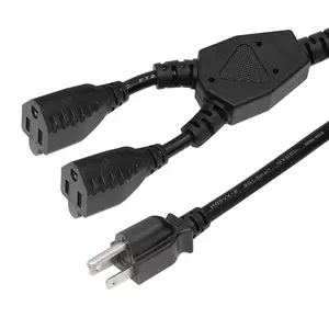 SVT 18AWG PVC black 220v 10a US Plug Male to Female 2 Outlet Splitter y type splitter ac power cord