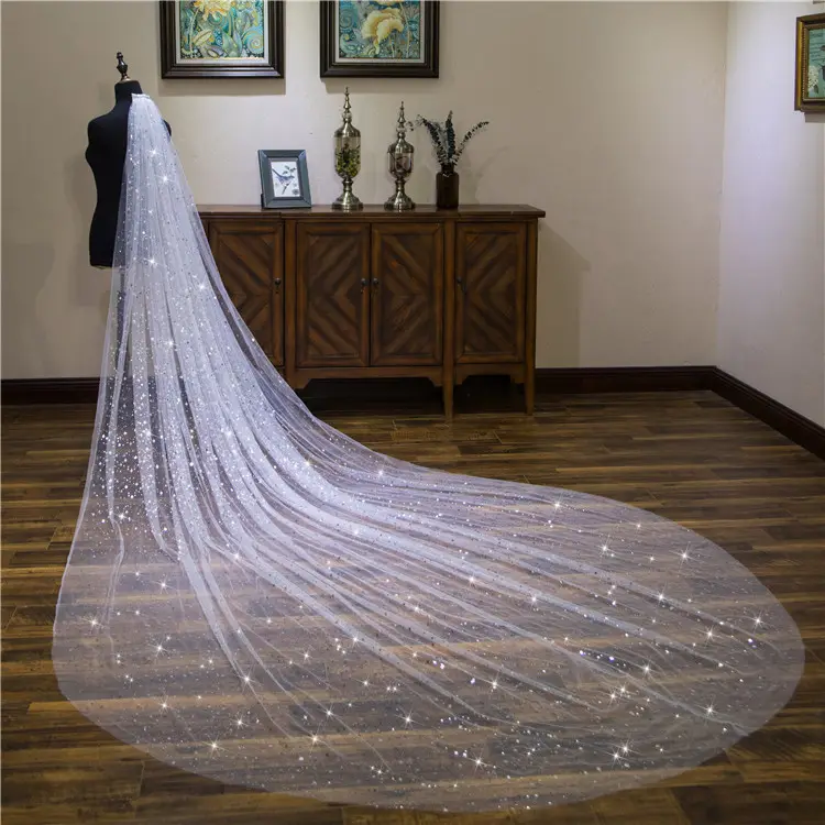 Morili Top Kwaliteit Luxe Shine Sterren 1 Layer Ivoor 300Cm * 300Cm Wedding Veil Voor Bruid Met Kam MPB25