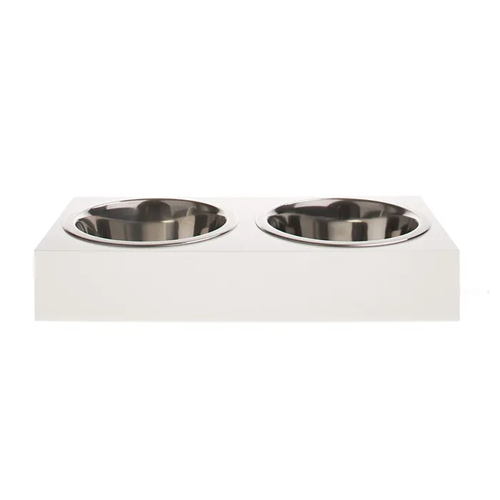 Mini rechteckige weiße Acryl Pet Dog Bowl Stand