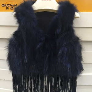 Vrai de la fourrure de renard fourrure gilet court vente châle femelle raton laveur col <span class=keywords><strong>v</strong></span> Sans Manches hiver gilet - Product Image 1