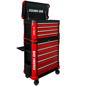 Garage steel toolbox and roller cabinet and roller trolley with hand tools sets