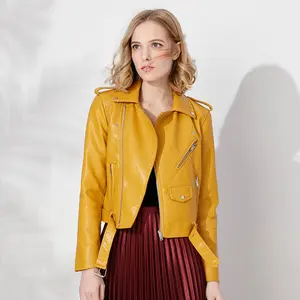 Chaqueta corta de cuero suave de imitación para mujer, Chaqueta corta de PU con cremallera para motocicleta, abrigo básico de calle para mujer Y10283, novedad de otoño