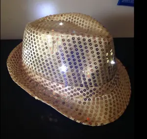 Topi Pesta Fedora LED, Topi Pesta Payet Ungu Menyala