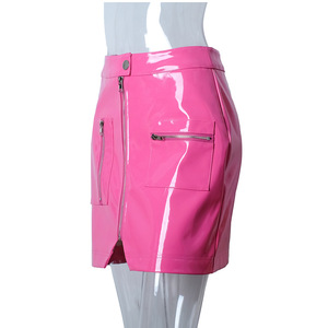Nouvelles jupes en <span class=keywords><strong>cuir</strong></span> PU rose, jupes sexy d'été pour femmes, fines, fendues, avec fermeture éclair et bouton métallique, mini-<span class=keywords><strong>jupe</strong></span> - Product Image 3
