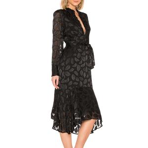 Autunno della signora Europea jacquard Asimmetrico hem <span class=keywords><strong>Parziale</strong></span> abbottonatura pulsante frontale pulsante polsini e vita dettaglio cravatta vestito YLDR396D - Product Image 1