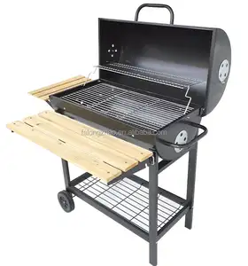 Nhà Máy Giá Rẻ Nhất Giá Heavy Duty Than Thịt Nướng Ngoài Trời Xe Đẩy Grill Với Kệ Gỗ