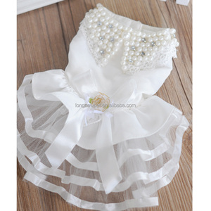 White Pearl Collar Brautkleider Kleid <span class=keywords><strong>Doggie</strong></span> Kleidung Pet Coat für Hund - Product Image 4