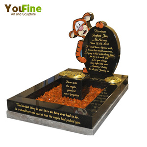 Pierre tombale pour bébé en marbre et granit moderne et unique personnalisée avec statue de tigre - Product Image 1