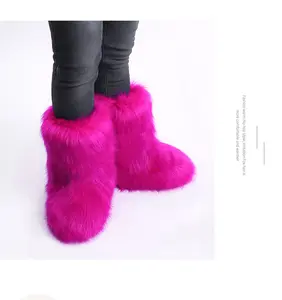 Femmes chaudes bottes en fausse fourrure multicolores avec fourrure hiver neige noir dame bottes de fourrure avec logo